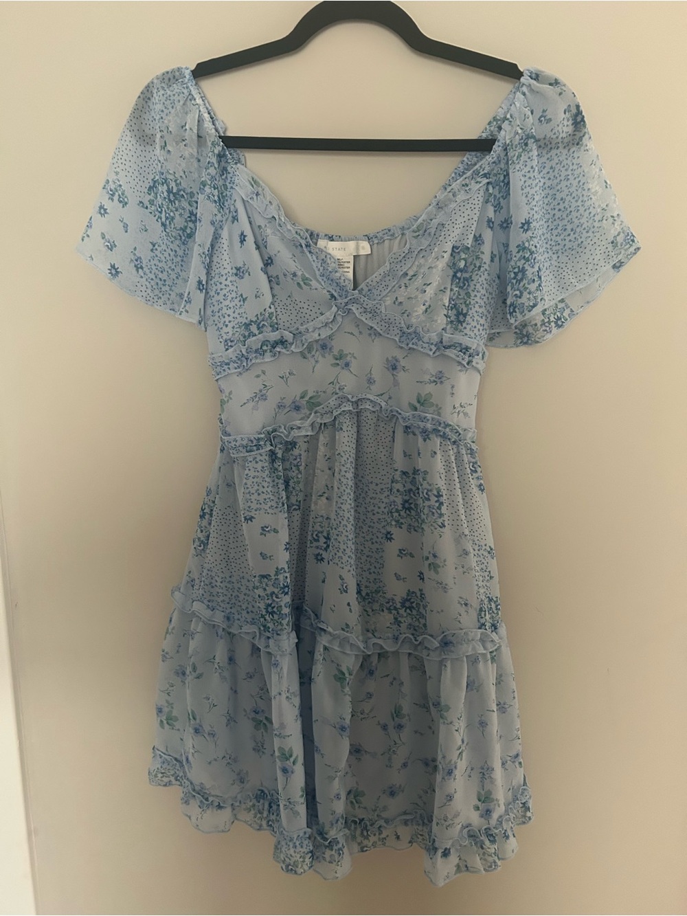 Altar’d State Light Blue Floral Ruffle Mini Dress
